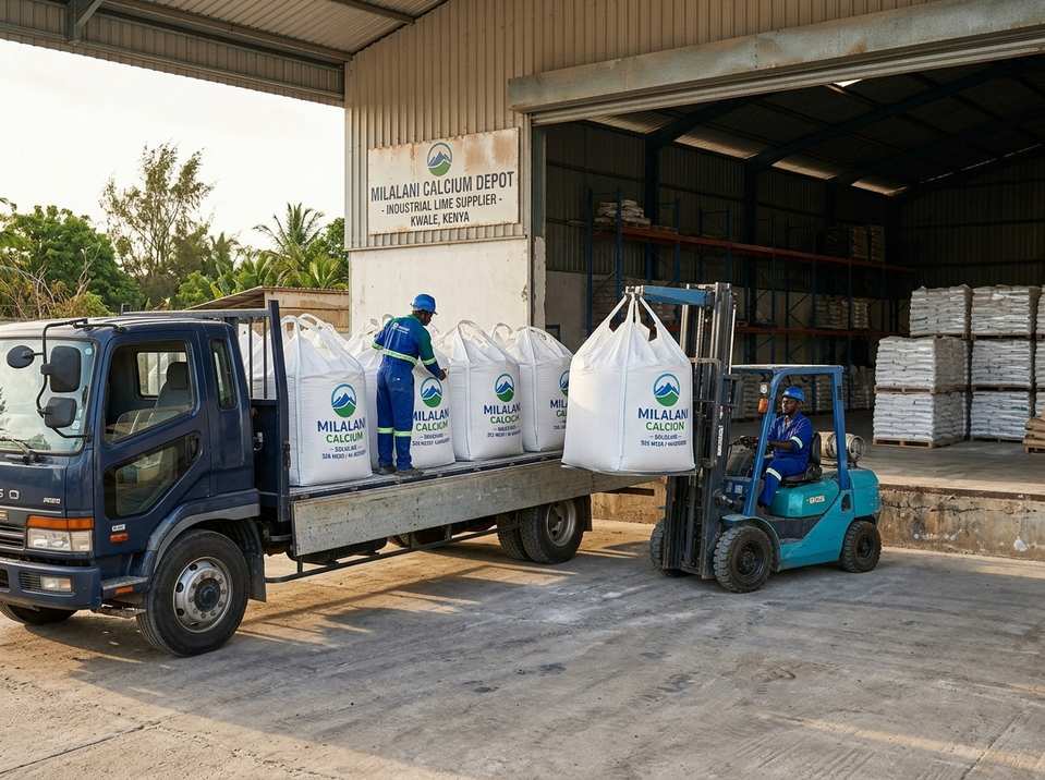 Milalani Calcium lime products loading at Kwale depot for soil conditioning and agriculture