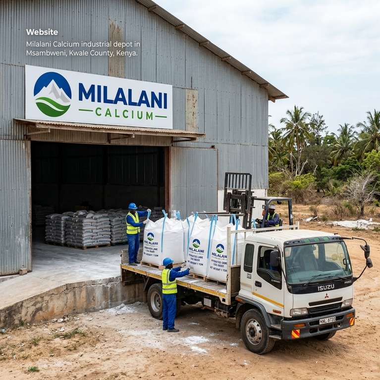 Milalani Calcium truck loading at Msambweni Kwale County depot for industrial processing supply